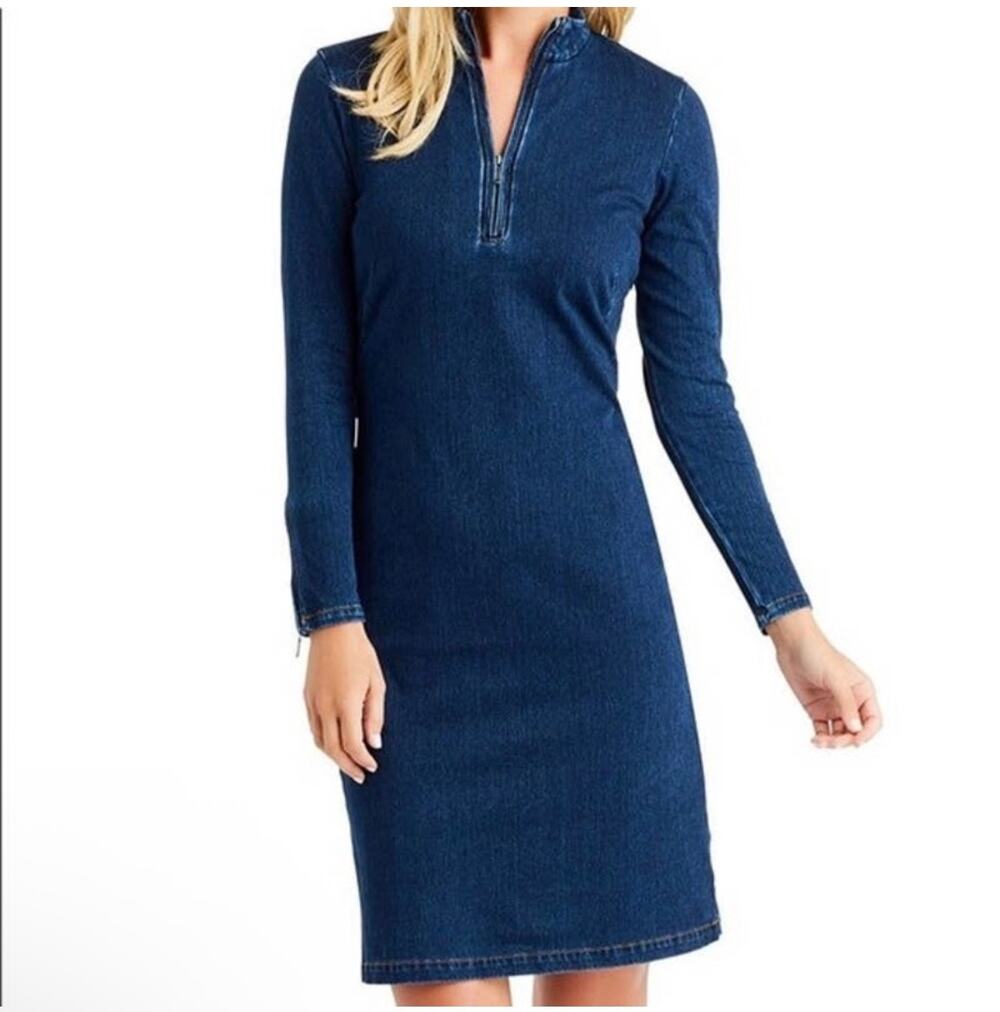 J.McLaughlin Dress Womens Medium Blue Bedford Denim Stretch Zip Shift Classic